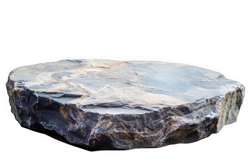 Textured grey stone slab podium isolated on black background rock display