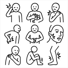 Pain and Discomfort Icons A Collection of Human Figures Experiencing Various Ailments and Sensations