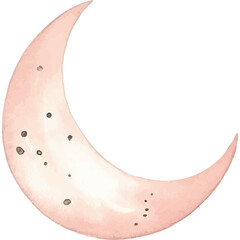 A Light Peach Crescent Moon illustration with dark speckles isolated on a transparent background