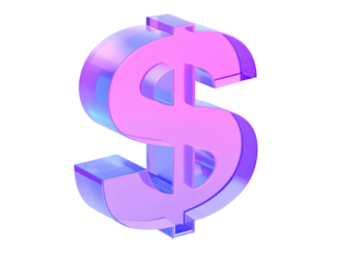 3D rendered, iridescent dollar sign, floating against a solid black background