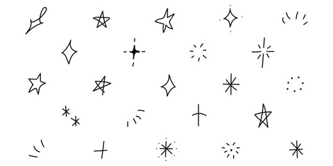 Hand drawn Twinkling stars icon vector. doodle stars and sparkle elements symbol. vector illustration.