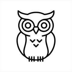 Minimalist black line art illustration of an owl, featuring a stylized and wise design, perfect as a graphic icon or logo element for educational, nature, or wisdom-themed projects