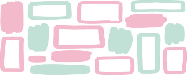 Obraz premium Collection of hand drawn pastel pink and mint green brush stroke frames and shapes for design