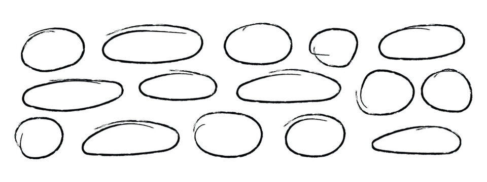 Hand drawn black pen highlight round oval frame icon set vector. Highlight important details symbol. vector illustration.