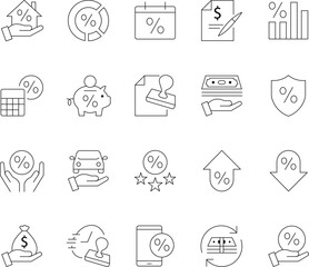 A collection of hand drawn sketch icons representing financial concepts including money growth investments savings and economic trends presented in a clean minimalist line art style