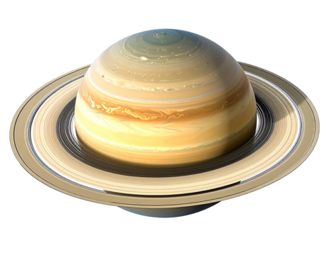 A vibrant, detailed depiction of a gas giant planet with encircling, layered rings