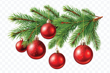 Obraz premium red decoration balls hanging from christmas tree branch isolated on transparent background 