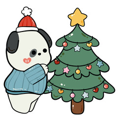 Sweet Dog Decorating Christmas Tree