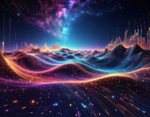 Data waves under cosmic nebula