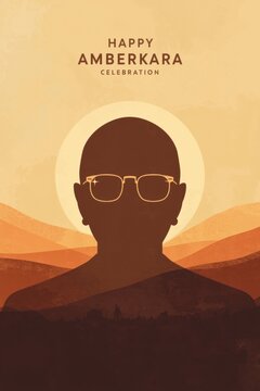 Silhouette of dr b r ambedkar with glasses against a sunset background