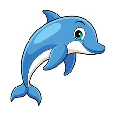Friendly cartoon blue dolphin jumping isolated on a background