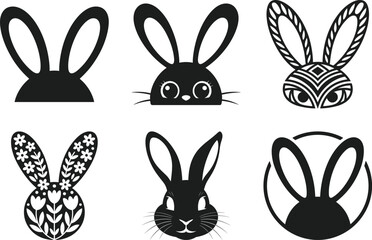Bunny ear silhouette vector set with cute rabbit head designs
