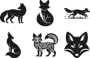 Fox Silhouette Vector Set – Wild Animal and Tribal Design Illustrations