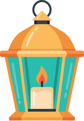 Vintage lantern with candle flame warm glow