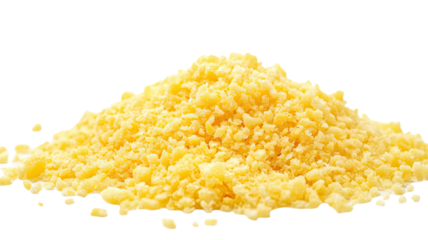 Gourmet grated yellow cheese, shredded dairy product with rich flavor and smooth texture for cooking and toppings, isolated on white background