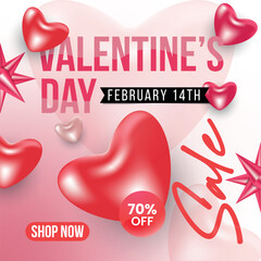 3D Happy valentine&rsquo;s day sale social media banner template. valentine day poster.