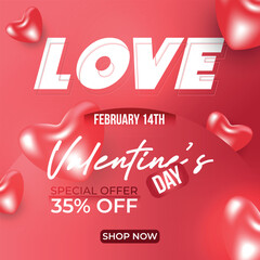 Happy Valentine's day banner poster template. 3D Happy valentine&rsquo;s day sale banner template. Background for valentine day