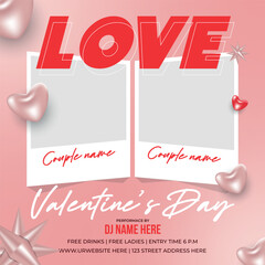 Happy Valentine's day couple frame template. Valentine background for social media post and banner