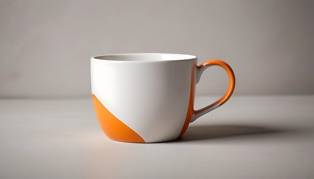 Modern white ceramic mug with orange accent and handle
