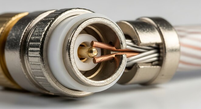 Closeup of a bnc connector, showcasing its intricate design and essential role in signal transmission