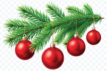 red decoration balls hanging from christmas tree branch isolated on transparent background  © MDShafaat