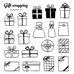 手描きのプレゼントイラストセット(モノクロ線画)