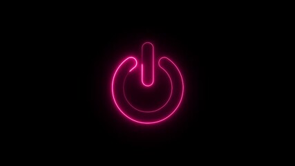 Neon power reset button animation on black background. switch stop start computer closed button motion. power off / on button 4k video footage. - Powered by Adobe