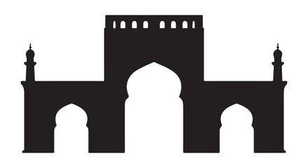 Obraz premium Architectural silhouette of a grand islamic gateway with minarets and arches silhouette
