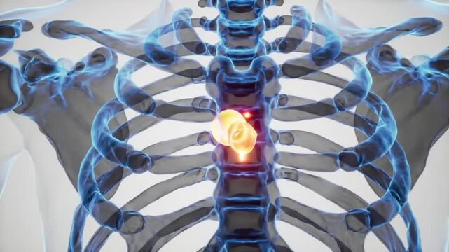 Thymus Gland Animation Transparent Rib Cage and Inflammation Highlighted in Medical Visualization