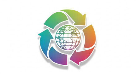 Colorful recycling symbol with globe representing environmental protection and sustainable development initiatives