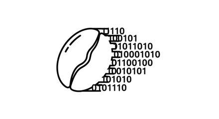 Coffee bean with binary code, representing digital coffee, datadriven agriculture, or the internet of things