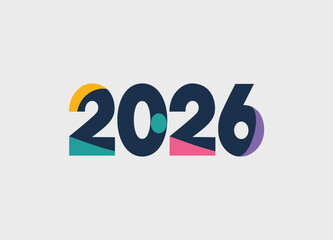 Colorful and Modern 2026 Year Illustration with Abstract Design and Creative Typography on Light Background
