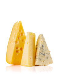 Fototapeta premium Assorted cheeses on white background