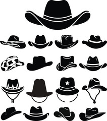 Cowboy hat icon set.west illustration sign collection.Uncle Hat Cut File, Daddy's Hat Stencil, Rodeo Vector, Howdy Clipart.Texas symbol or logo.Cowboy hat icon in silhouette style vector art illustrat