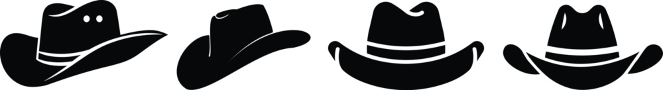 Cowboy hat icon set.west illustration sign collection.Uncle Hat Cut File, Daddy's Hat Stencil, Rodeo Vector, Howdy Clipart.Texas symbol or logo.Cowboy hat icon in silhouette style vector art illustrat