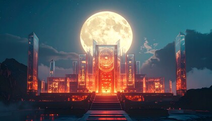 Majestic moonscape with glowing futuristic city, creating a powerful and inspiring visual, perfect for sci-fi, fantasy, or visionary projects