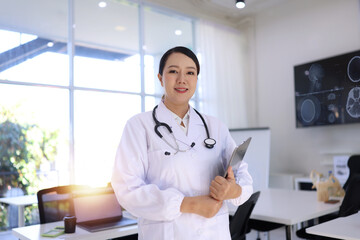 Medicine female doctor using tablet. Medical technology and futuristic concept.