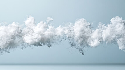 Cloud of white smoke swirls gracefully against light blue background, creating ethereal and abstract visual. soft, billowing forms evoke sense of calm and mystery