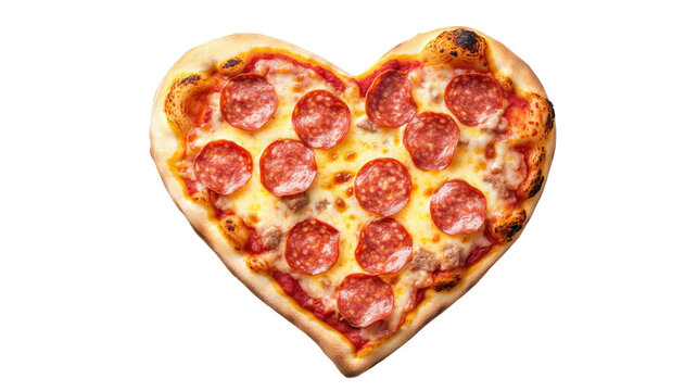Heart shape pizza slice with melted cheese and tomato topping, romantic food concept perfect for Valentine’s Day celebration