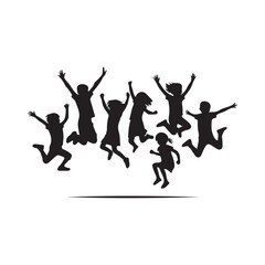 kids jumping vector silhouette clip art logo design illustration. kids enjoying icon collection