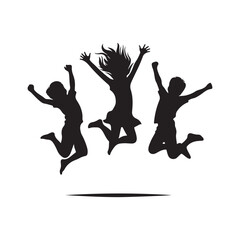 kids jumping vector silhouette clip art logo design illustration. kids enjoying icon collection