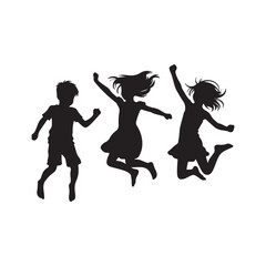 kids jumping vector silhouette clip art logo design illustration. kids enjoying icon collection