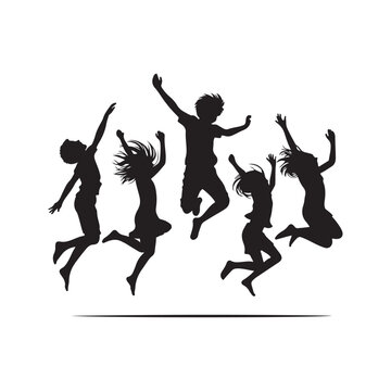 kids jumping vector silhouette clip art logo design illustration. kids enjoying icon collection