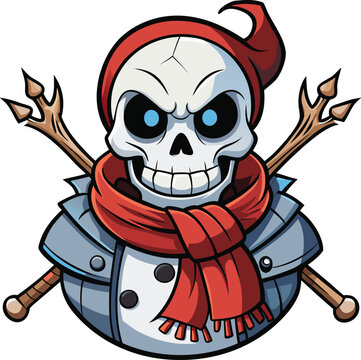 Cute cartoon pirate skull with sword mascot illustration
