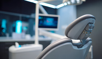 Modern dental office interior featuring a stylish dental chair and advanced technology for patient care.