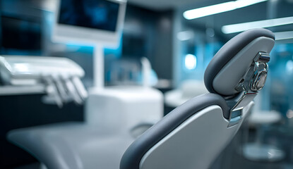 Modern dental office interior with advanced equipment and a comfortable chair ready for patients.