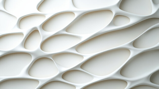 Abstract biomorphic pattern with smooth, flowing shapes and soft lighting creates calming and modern aesthetic. design features interconnected, organic forms resembling abstract cells