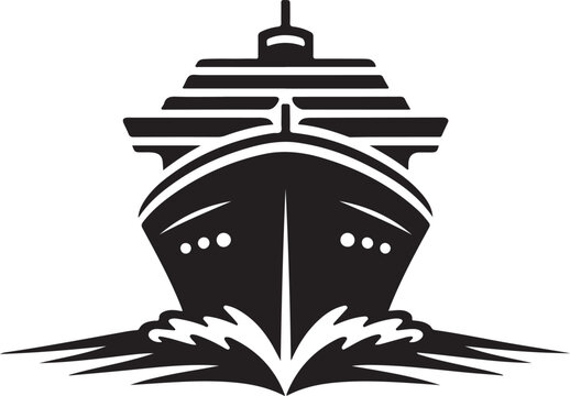 Front view vector icon of a large cruise ship sailing through water with a prominent bow wave