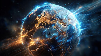 Vibrant earth planet exploding with cosmic energy and light in the vastness of outer space