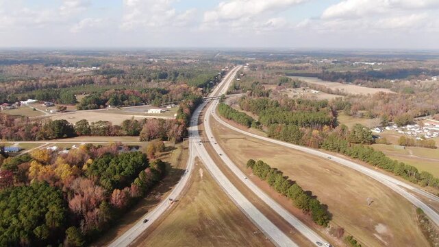 Aerial Drone View of Interstate 40 Highway and Interchange in North Carolina during Autumn